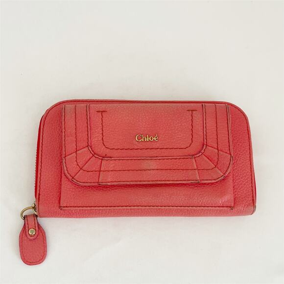 CHLOE Leather Wallet Zip Around Salmon Color - Picture 10 of 11